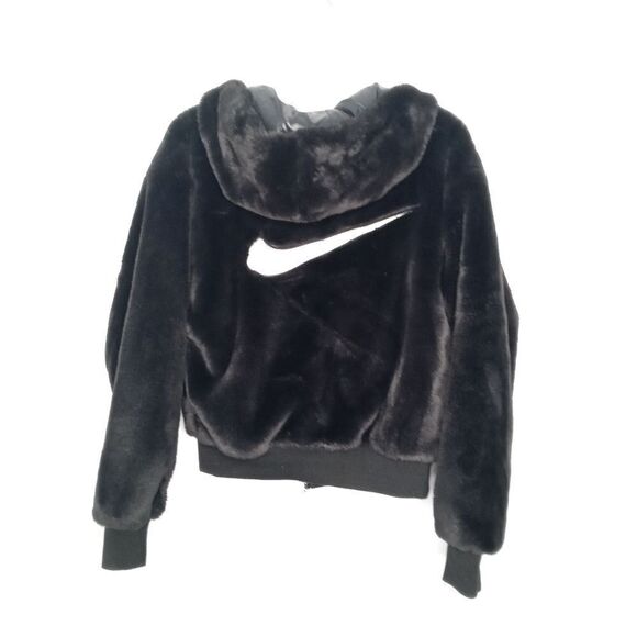 Nike black faux fur zip up jacket size small - Picture 1 of 8